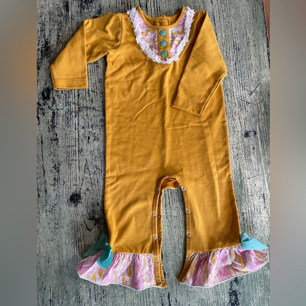 Ricrac & Ruffles Mustard Yellow Ruffled girls One Piece 24m